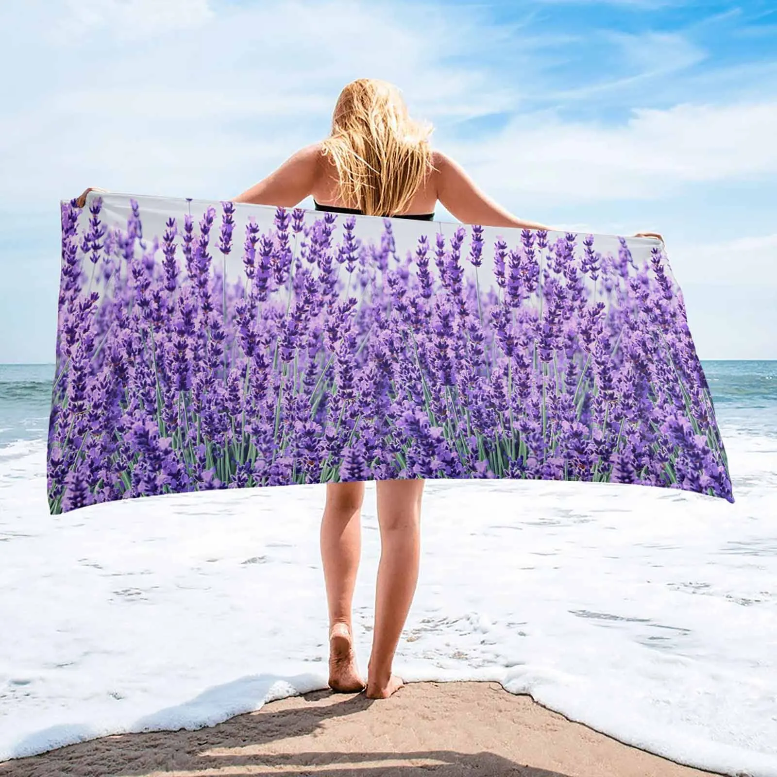 

Purple Lavender Flowers Print Bath Towel Bathroom Microfiber Shower Outdoor Travel Swim Quick Dry Beach Towel