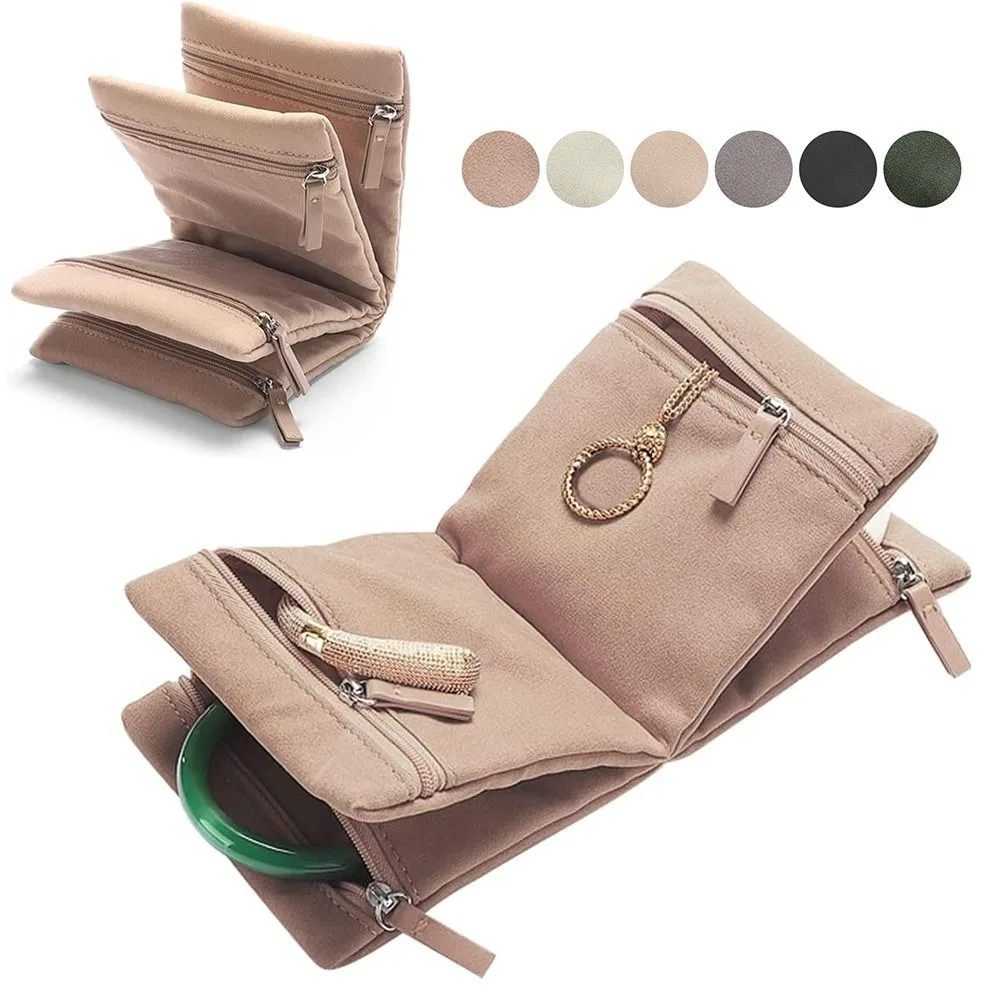 

Portable Velvet Jewelry Storage Bag Foldable Zipper Jewelry Organizer Multiple Compartments Clutch Bag Earrings
