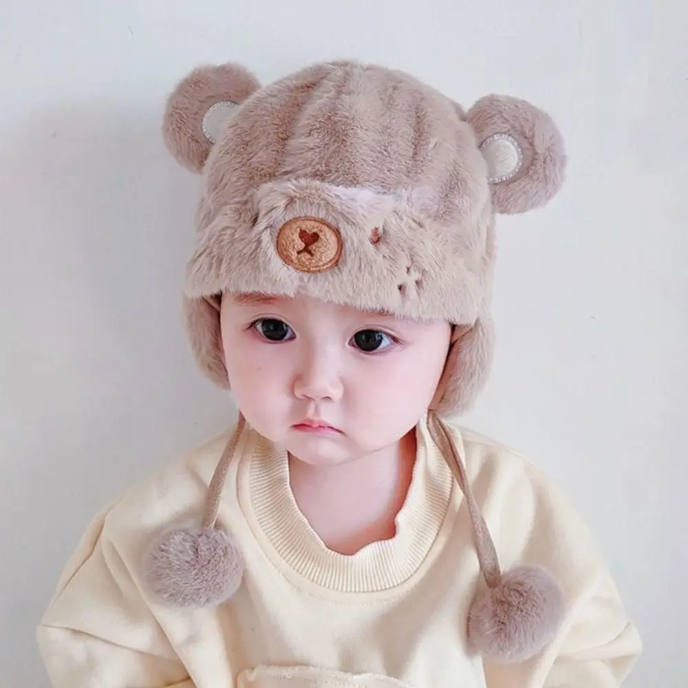 Cute Winter Warm Kids Hats Hemming Caps with Ball Ear Protection Hats Solid Color Newborn Bonnet
