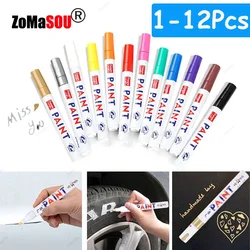 1-12Pcs White Permanent Paint Pen Colorful Tire Markers Rubber Car Tyre Tread Markers Pens Quick Dry Waterproof for Metal Rocks