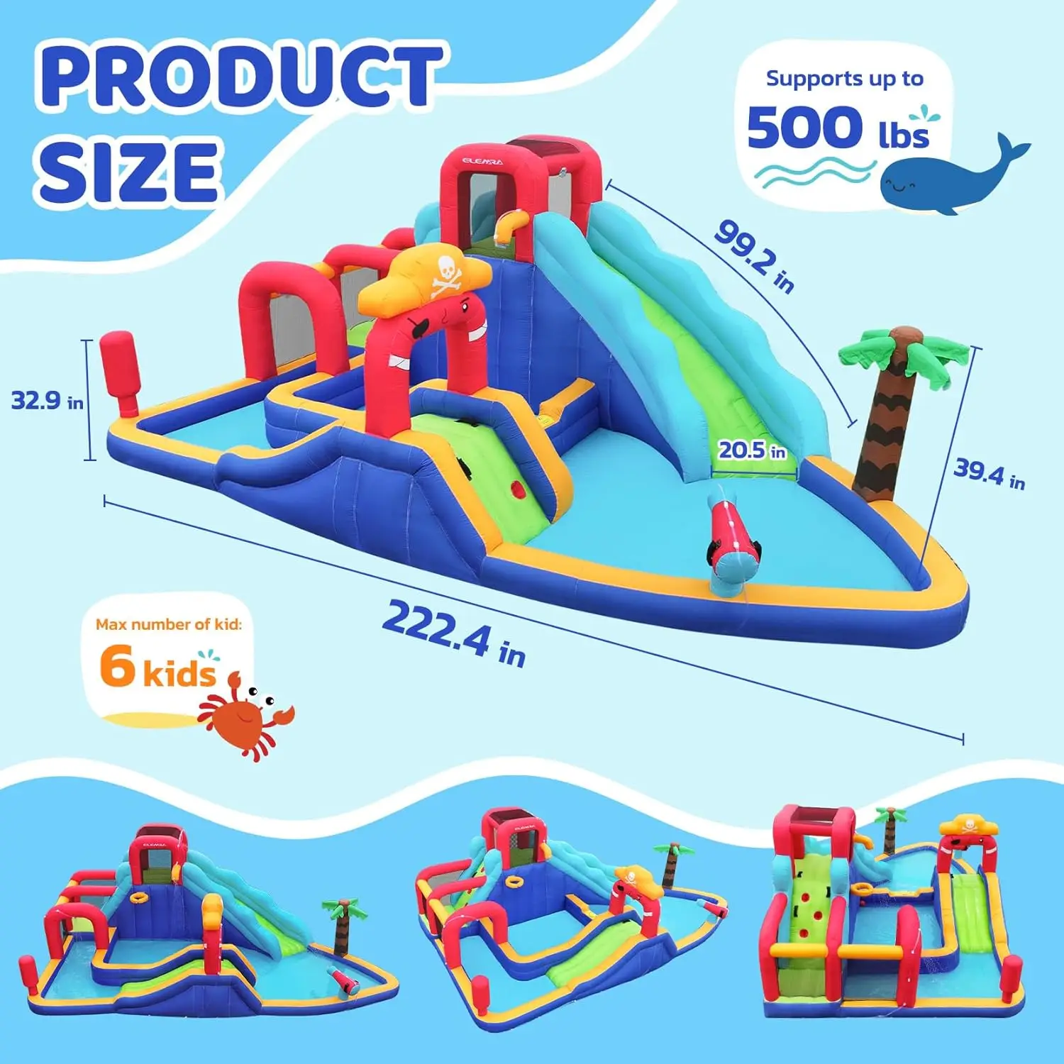 10-in-1 Inflatable Water Park for Kids, Giant Splash Pool Bounce House with Blower, 2 Slides, 2 Climbing Walls, 2 Water Guns, Deep Pool - Backyard Water Slide Set for 6