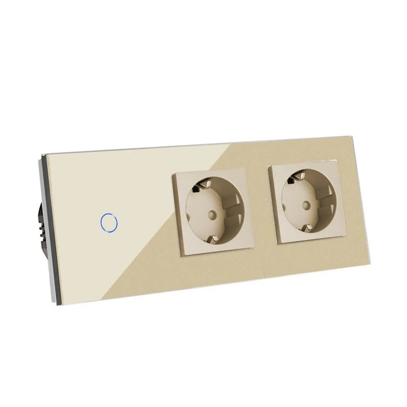 Bingoelec EU Standard Gold CAT6 Rj45 Socket Light Touch Switch and Socket Crystal Glass Panel  Home Improvement