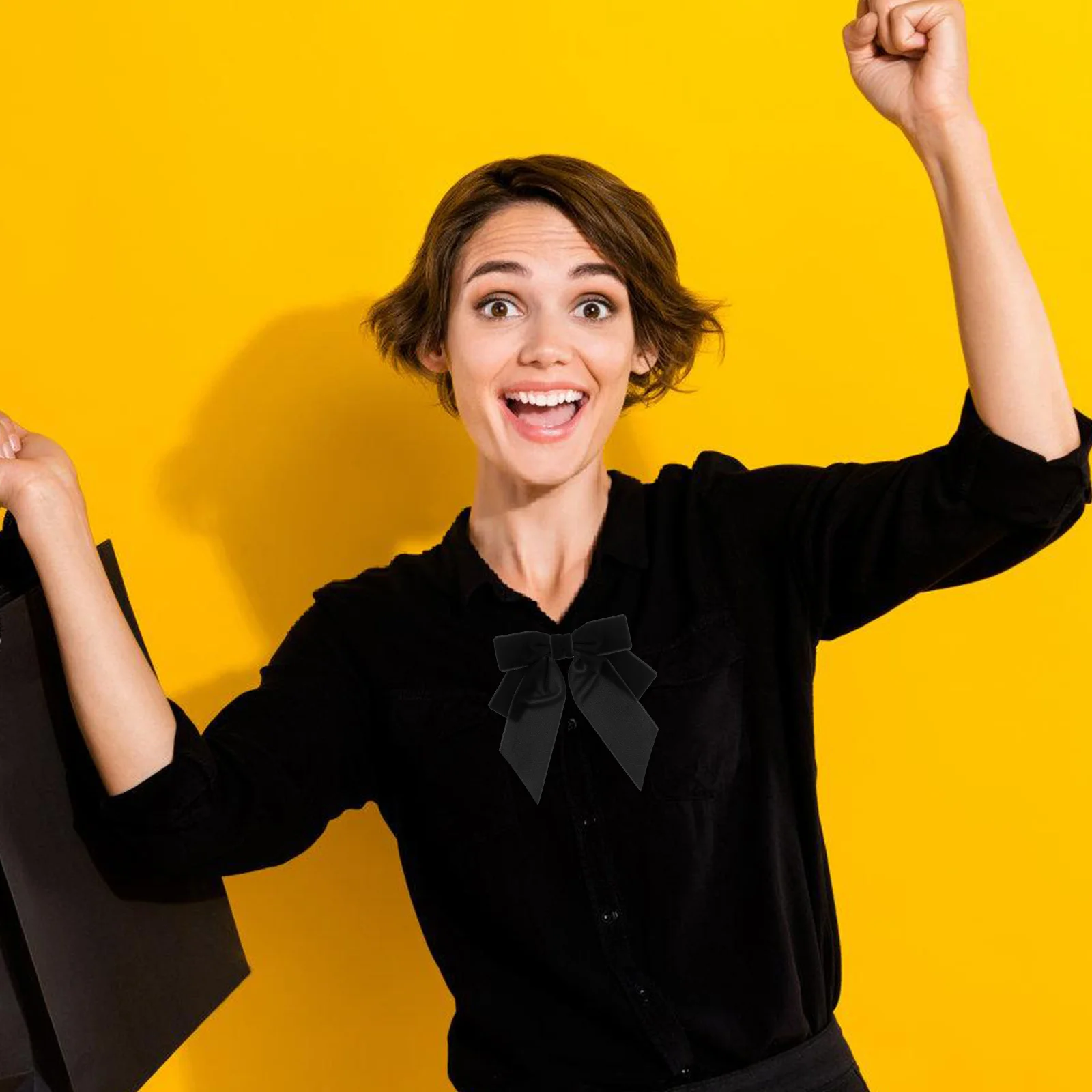 

Women Black Bow Tie Elegant Double Layer Bow Brooch Lapel Pin Pre-Tied Bowknot for Dress Shirt Suit Ceremony Accessories Jewelry