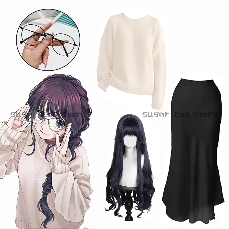 زهرة عطرة تتفتح مع كرامة كاوروكو واغوري تأثيري حلي شعر مستعار سترة بيضاء سوداء ذيل السمكة تنورة حفلة الهالوين