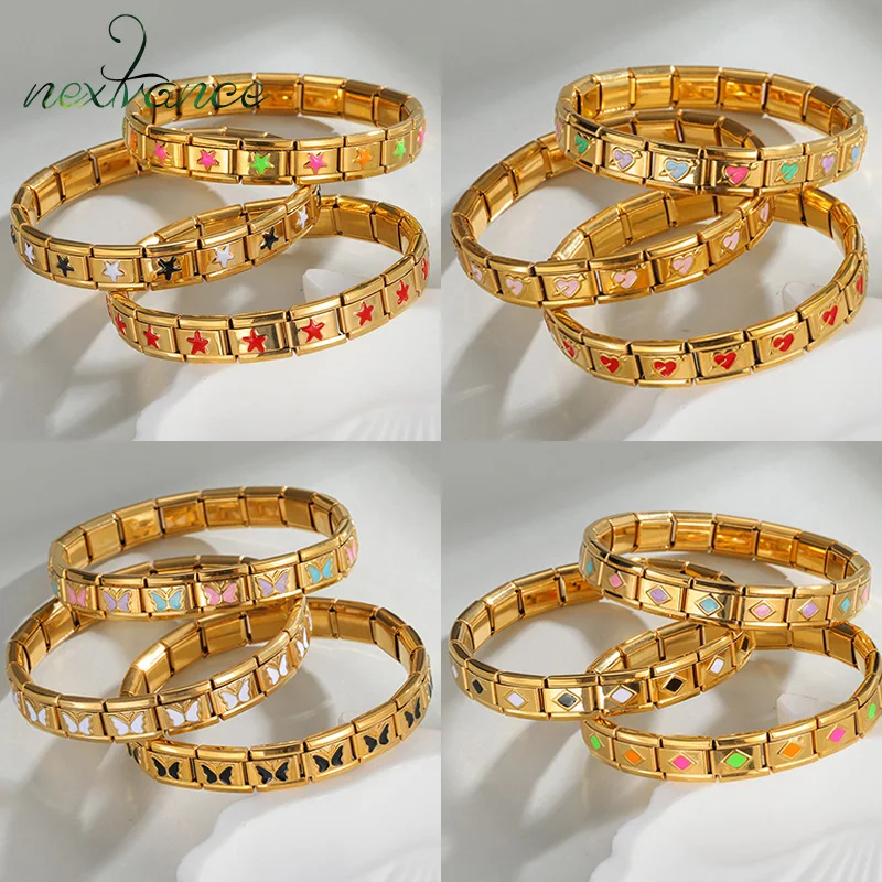 Nextvance nueva moda pulsera italiana con dijes corazón mariposa estrella brazalete elástico de acero inoxidable para mujer hombre joyería regalos
