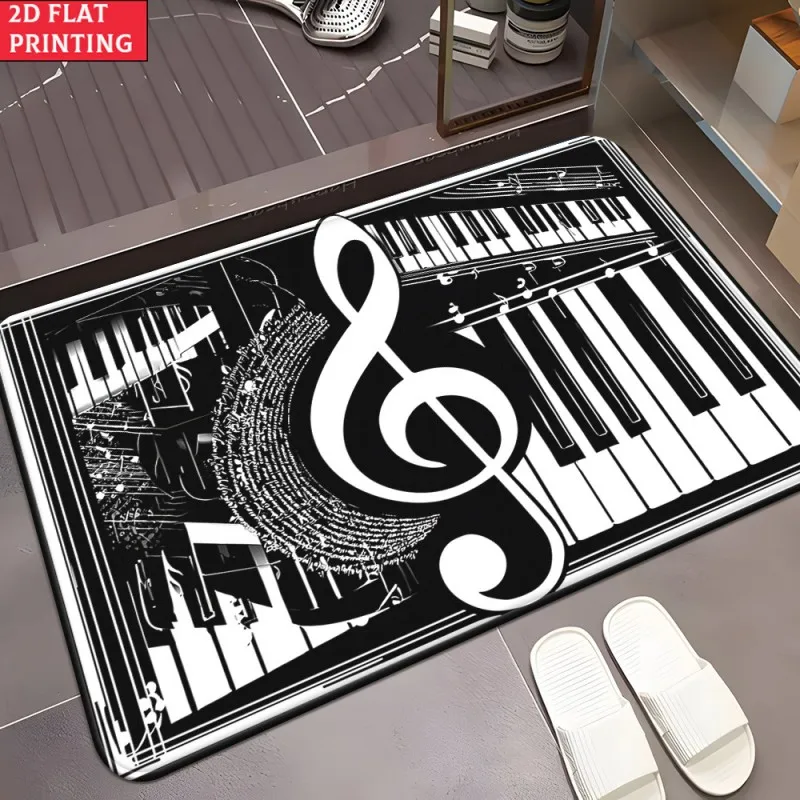 Treble Clef Piano Doormat Black White Musical Note Keyboard Music Themed Bedroom Rug
