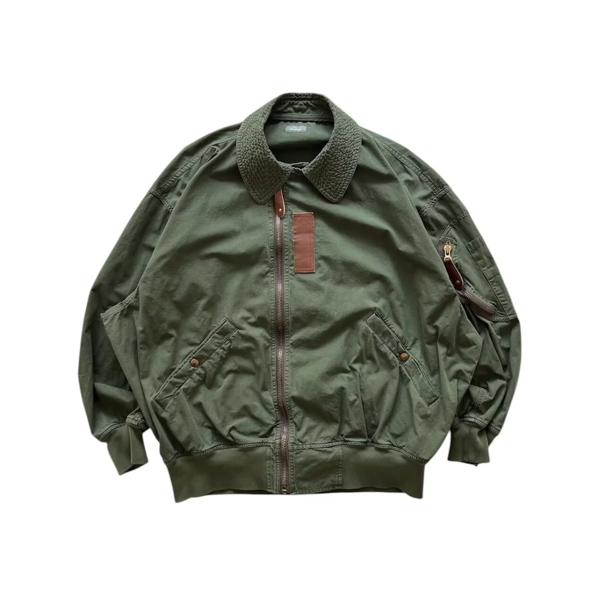 25SS KOLOR Abe Run One Day Cotton Military Green Lapel Loose Flight Suit MA-1 Jacket
