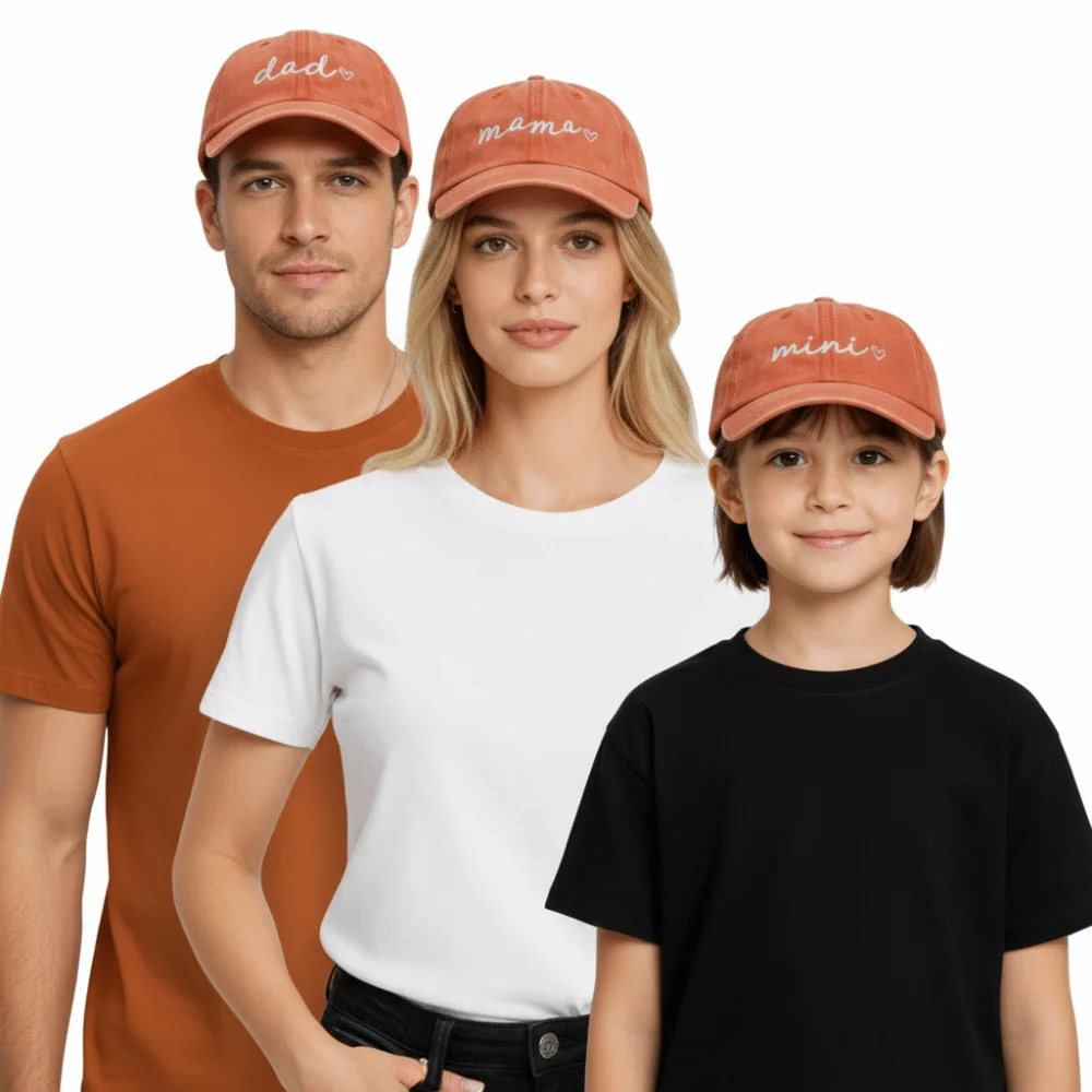 Gewaschene Baumwoll-Baseballkappen mit Aufschrift „Dad Mama Mini Love“, verstellbare Vintage-Baseballmützen für Eltern, Unisex, atmungsaktive Baseballkappen mit Stickerei, Geschenke – Detail 9