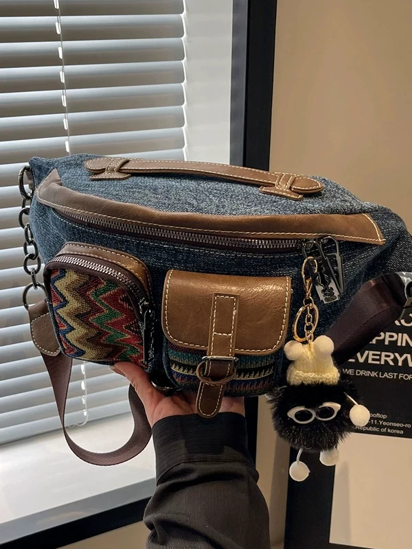 retro-denim-canvas-crossbody-chest-bag-women's-single-shoulder-waist-bag-large-capacity-casual-autumn-dumpling-bag
