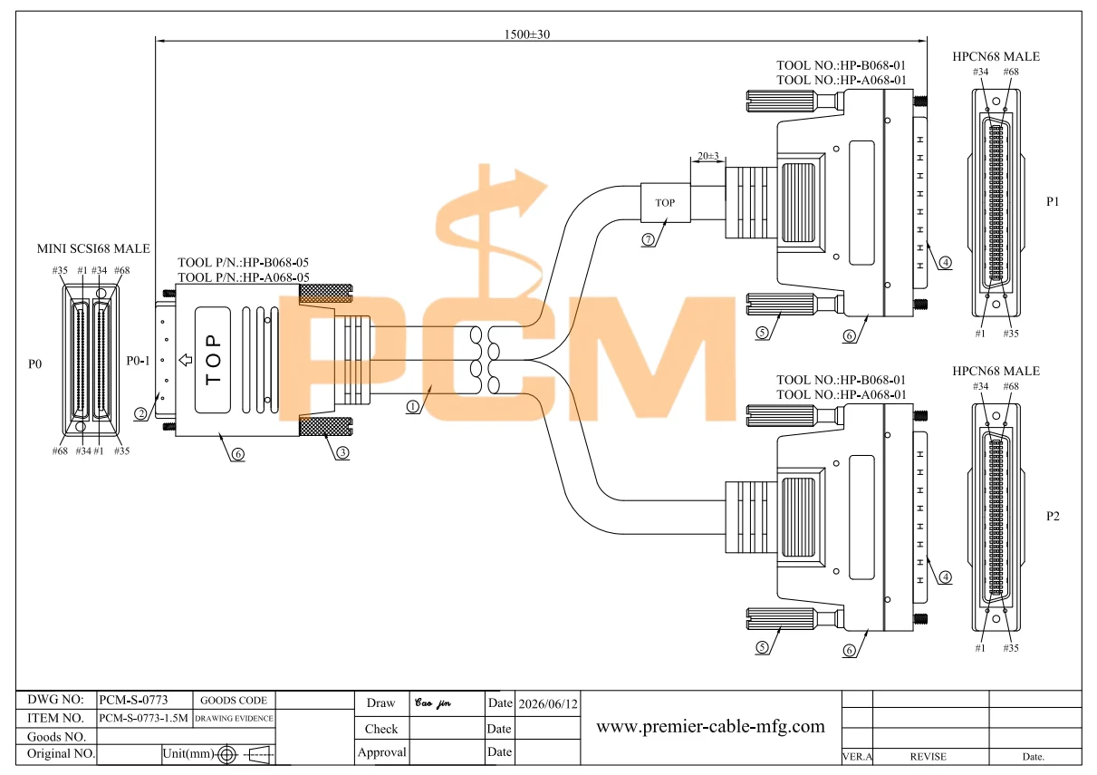 Dual-Port-VHDCI68-Kabel zu 2-Wege-HPCN-Kabel, 68-poliges SCSI-Signalkabel mit Schirmung für Datenerfassung und industrielle Steuerung – Detail 3
