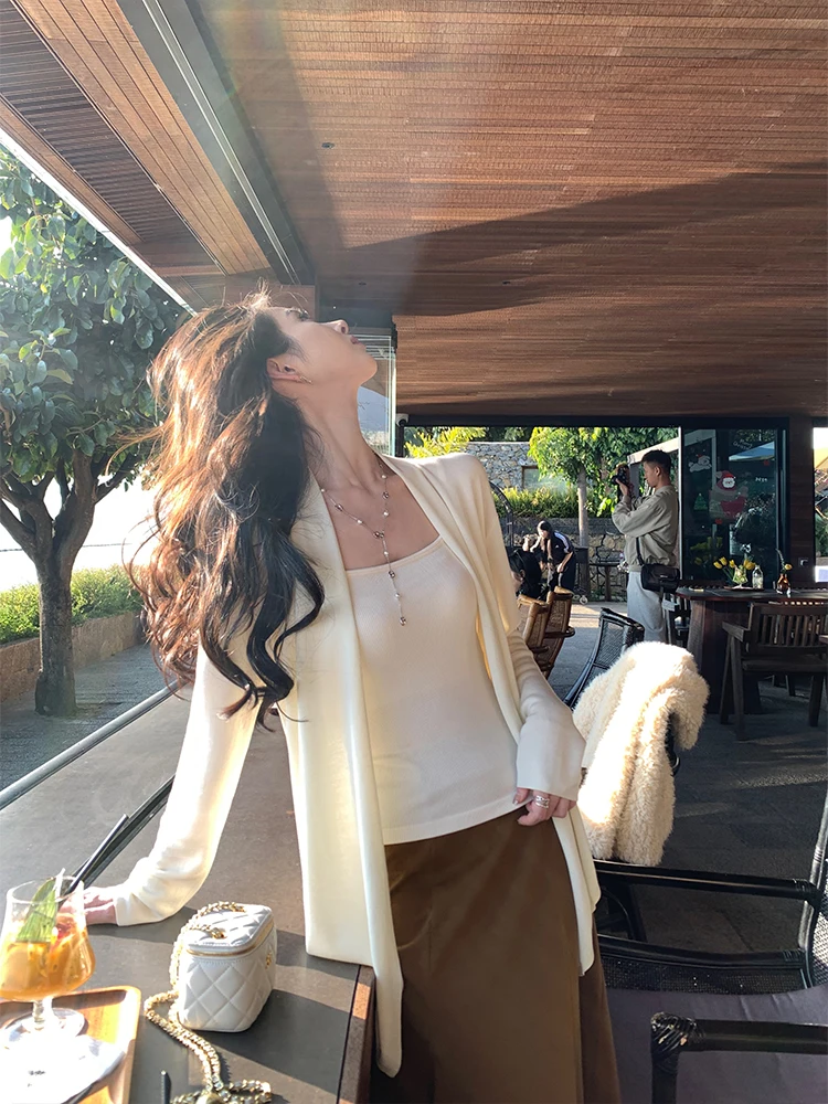 

Basic Versatile Long Sve Women's Knitted Open Cardigan Loose Fit Silk Blend Spring Autumn Pure Color Casual Knitwear