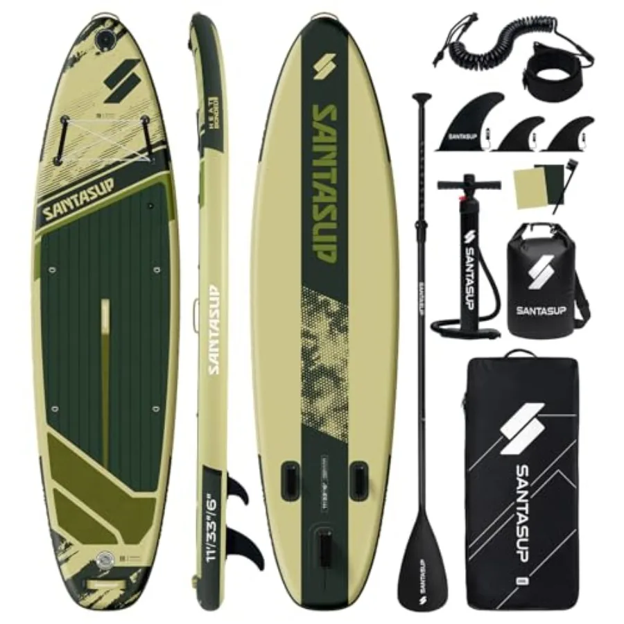 Inflatable Stand Up Paddle Board for adults and youth, PVC/nylon composite material, blue/black, anti-slip EVA deck, 10'6/11' w
