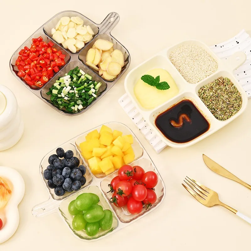 

Kitchen Dinnerware For Condiments Fruit 4 Grid Plastic Divided Plate Compartmentalized Mixing Food Dish Reusable Dinner Plates
