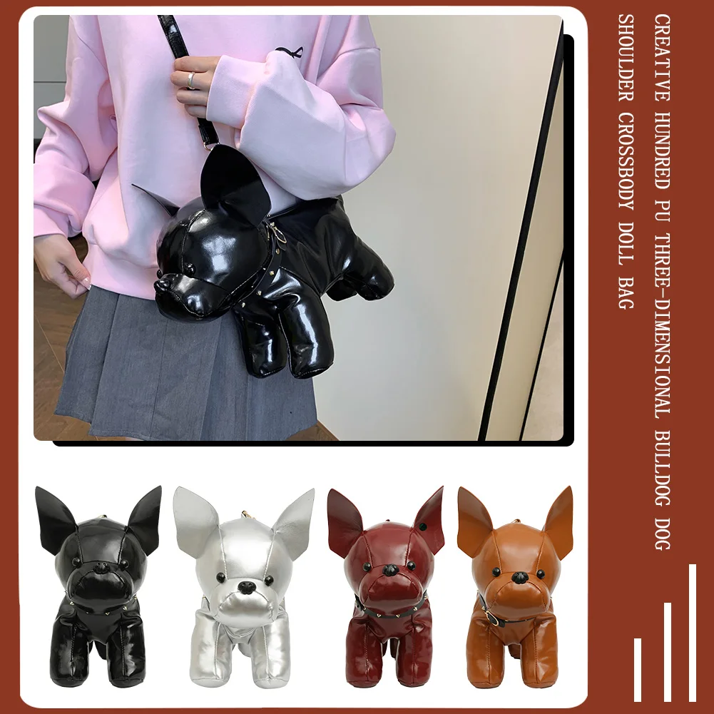 

NEW Doggie Shoulder Bag for Women Bulldog Crossbody Leather Bag Adjustable Strap Messenger Bag w/Zipper for Shoping Travel
