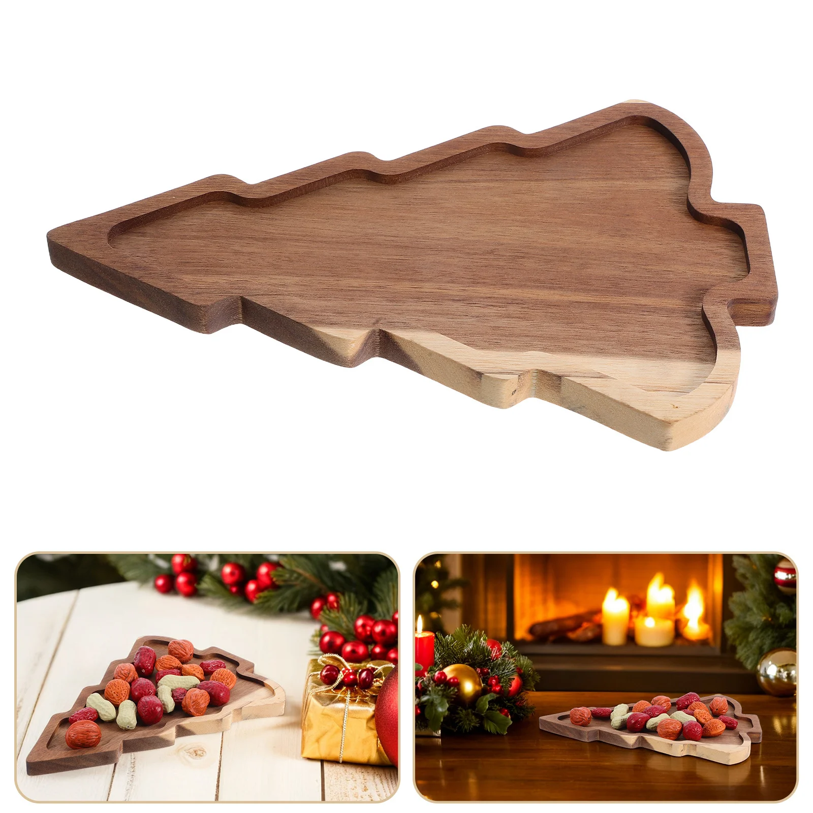 

Wood Christmas Tree Platter Festive Holiday Serving Tray for Nuts Cookies Appetizers Party Table Decor Christmas Tree Platter