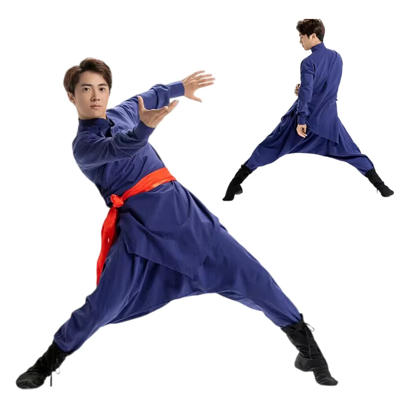 

Mongolian Dance Costume Cotton Linen Men Tai Chi Suit Practice Clothing Martial Art Uniform Taoist Kung Fu Top + Pants Set