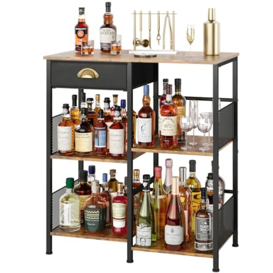 

Liquor Cabinet with Drawer for Home Bar5-Layer Staggered Mini Bar Table for Wine Whiskey Liquor Wine Rack Freestanding Floor wi