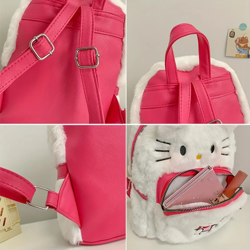 Miniso Leuke Hello Kitty Rugzak Dames Schooltas Cartoon Pluche Handtas Mini Harige Rugzak Speelgoed Witte Draagbare Tas Meisjes Cadeau