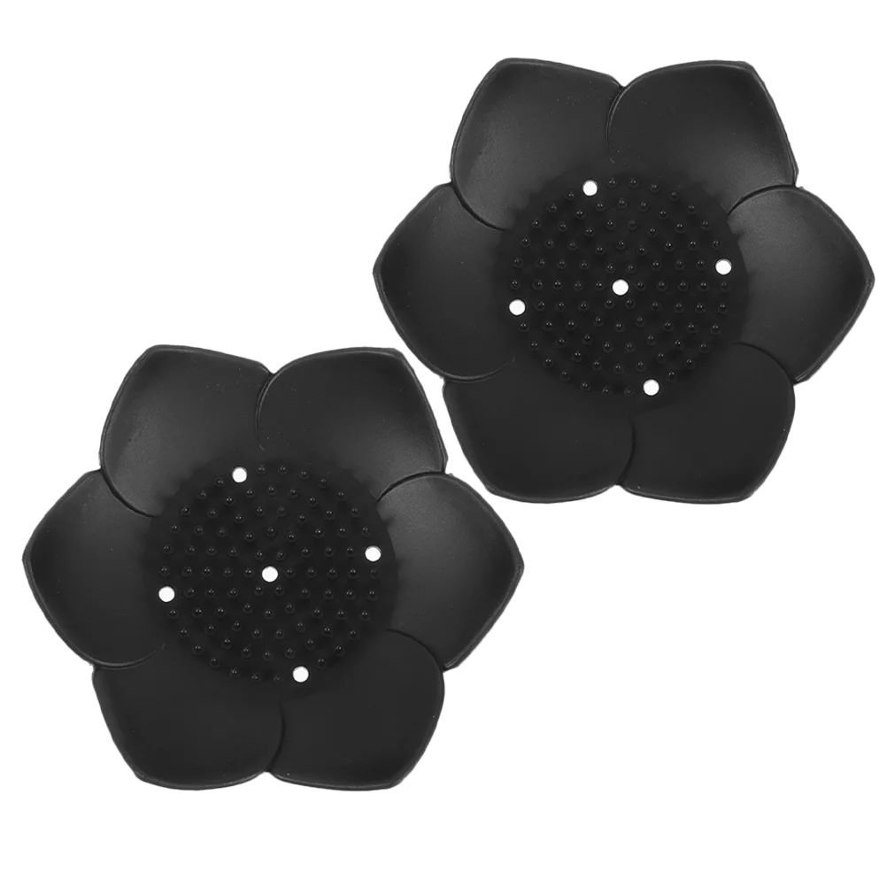 2 Pcs Soap Holder Lotus Self-draining Storage Tray Flowers Dish 1250X1250X250CM Black Kitchen Cleaning Sponge Travel