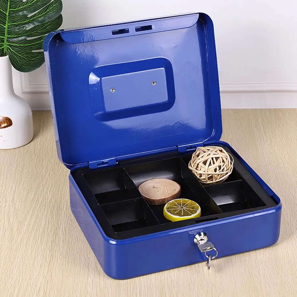 Deposit Tin Fireproof Cash Safe Box with Lock 2 Secure Multi-compartment Metal Money Box for Anti-theft Shockproof Storage