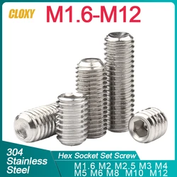 304 Stainless Steel Hex Socket Set Screws Grub Screw DIN916 M1.6 M2 M2.5 M3 M4 M5 M6 M8 M10 M12