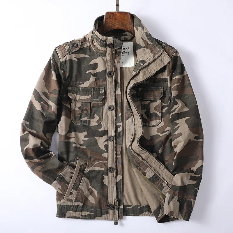 Vintage Spring And Autumn Clothing Men's Coat Camouflage Casual Men's Windbreaker Jacket Loose Zipper Green Jacket For Men