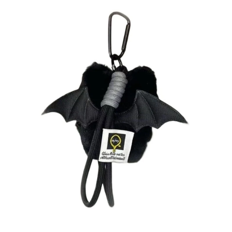 Leuke Ghost Wing Zwarte Kat Pluche Sleutelhanger Kawaii Plushie Animal Gevulde Hanger Grote ogen Punk Tas Accessoires Rugzak Ornament