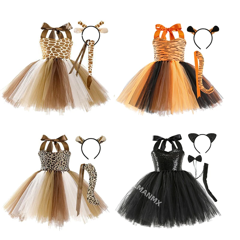 Toddler Girls Giraffe Tiger Tutu Dress for Party Kids Jungle Animal Costume With Headband