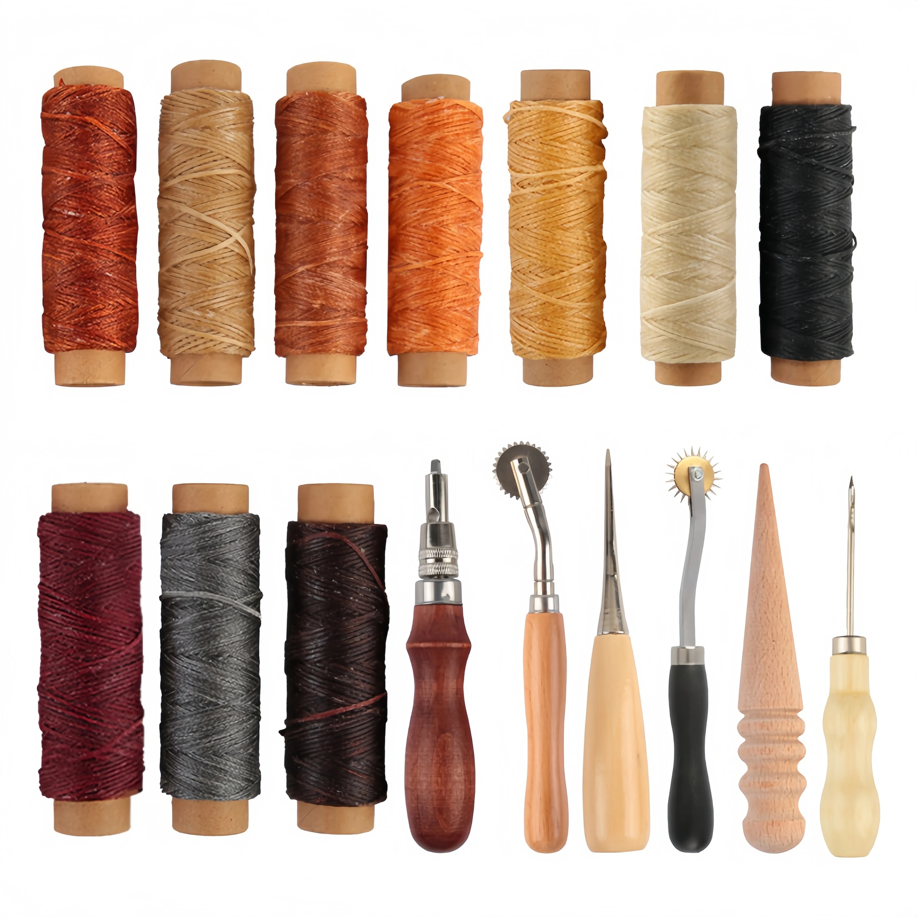 DIY leather making tool set, leather repair and sewing thread, leather craft punching tool combination, with storage bag view 2