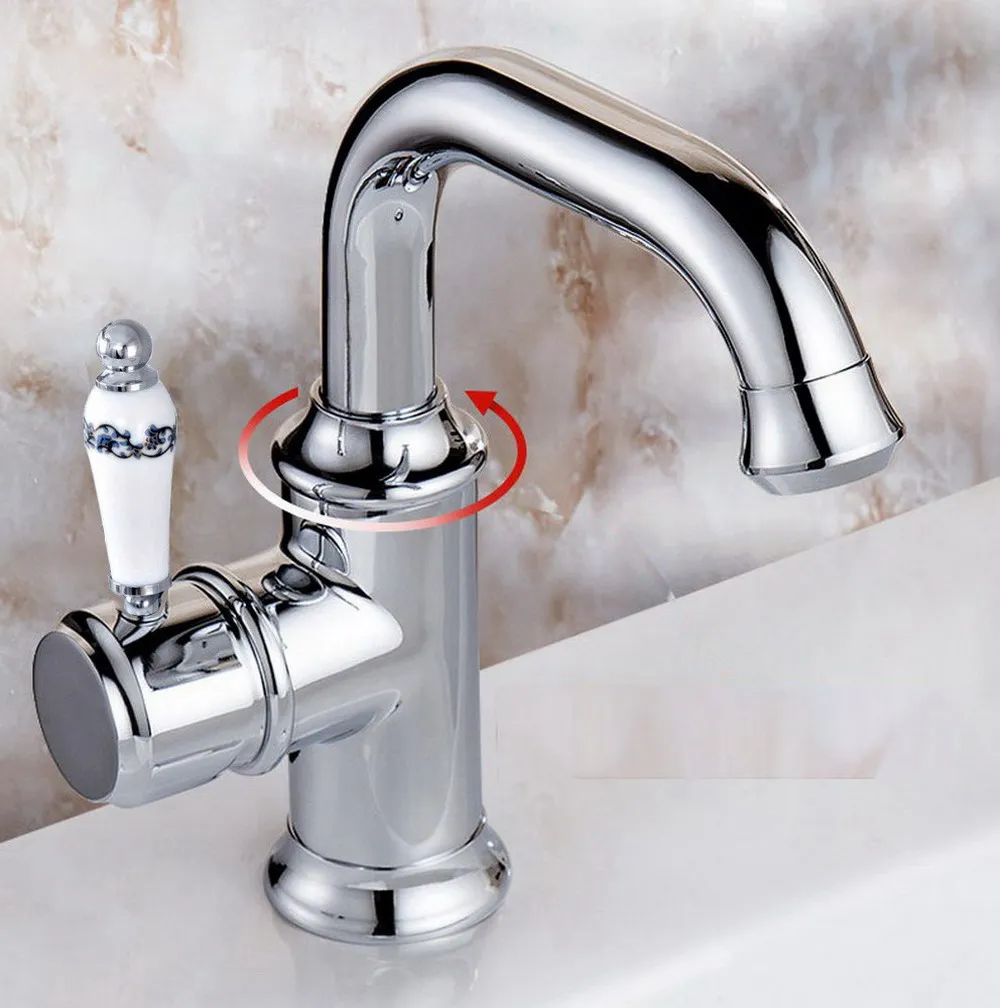

Polished Chrome Brass Bathroom Kitchen Basin Sink Faucet Mixer Tap Swivel Spout Single Handle One Hole Deck Mounted msf926