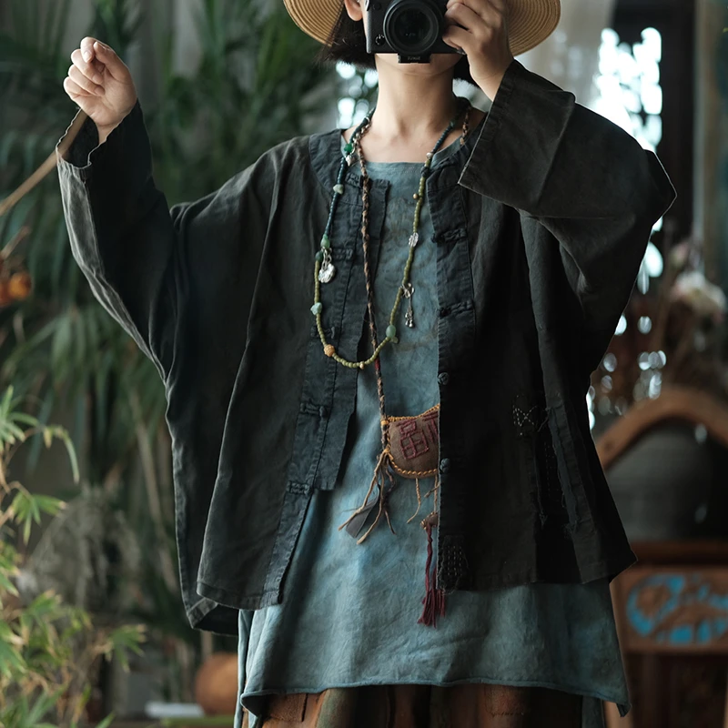 

Chinese Style Women Cotton Linen Shirt New Arrival 2025 Autumn Vintage O-neck Solid Color Loose Female Casual Tops Shirts M2026