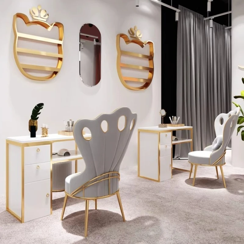 

Итальянский минималистичный стол для маникюра в скандинавском стиле, высококачественный двойной многофункциональный маникюрный стол с комплектом стульев, роскошная мебель для салонов красоты Mesas FYNT