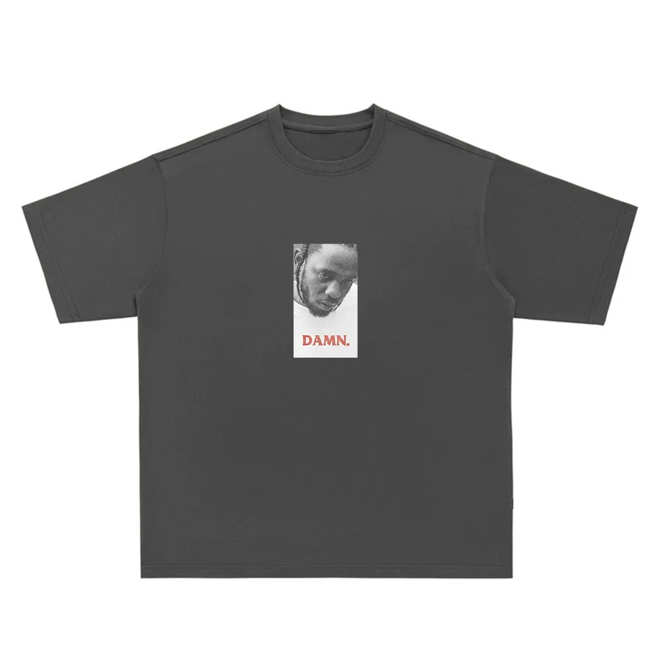 Vintage Rap Portrait DAMN Letter Graphic T Shirt Men Hip Hop Oversized Streetwear Casual Cotton Short Sleeve Tops