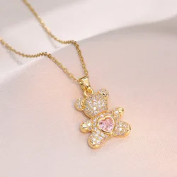 High end Cute Teddy Bear Pendant for Women, Delicate and Shiny Animal Necklace, Korean Popular Jewelry Gift for Girlfriends