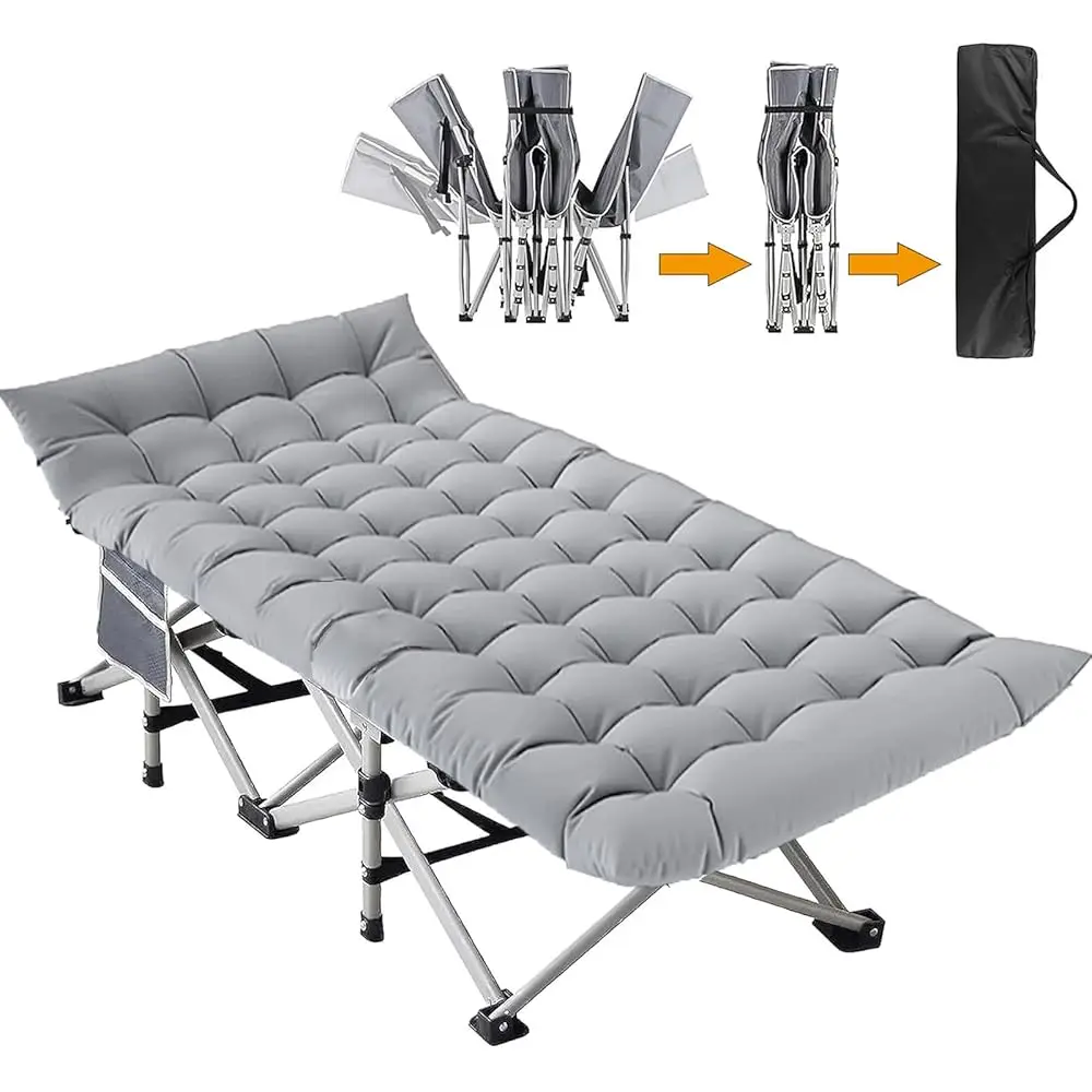 

Folding Camping Cot For Adults, Heavy Duty Sleeping Cots With Mattress, Carry Bag, 1200D Double Layer Ox Portable Camp Cots For