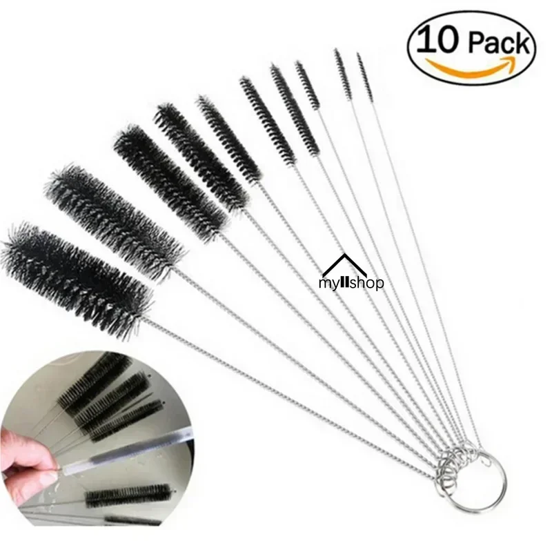 10 pçs conjunto de escova de limpeza de tubo de vidro de sucção de cabelo macio inoxidável garrafa de náilon escova de tubo de tanque de peixes ferramentas de limpeza doméstica
