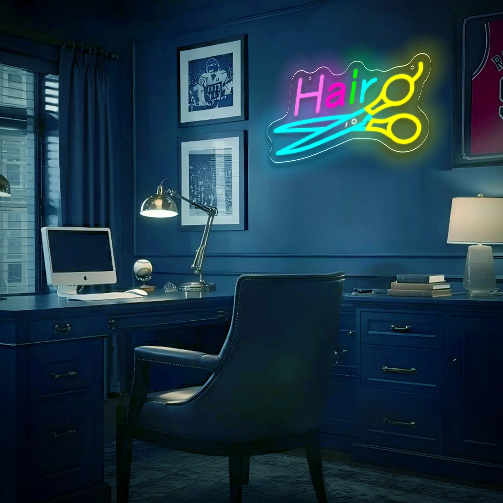 صالون الشعر LED النيون تسجيل مقص الحلاق ضوء النيون USB بالطاقة عكس الضوء لصالون الحلاقة صالون تجميل جدار ديكور افتتاح هدية