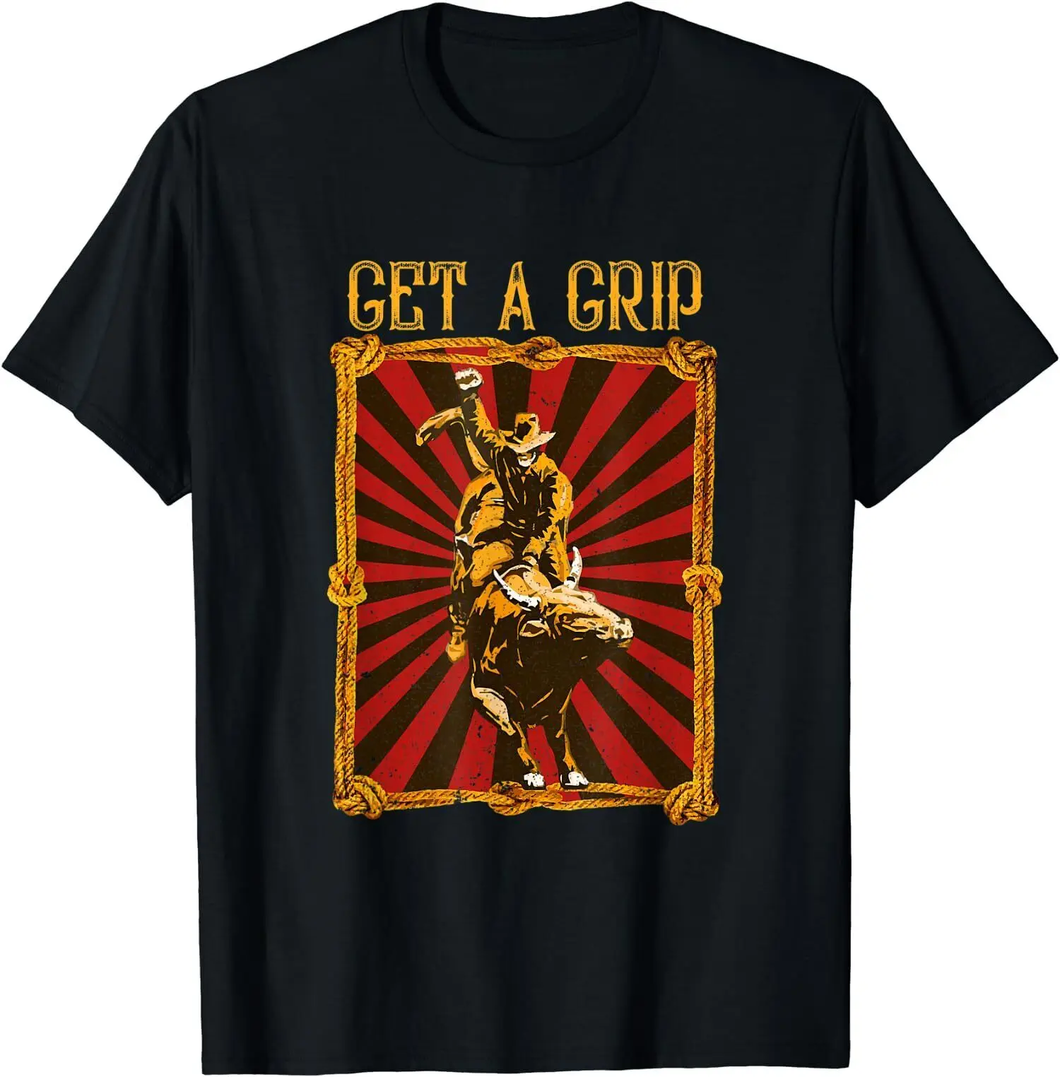 NEW LIMITED Retro Bull Riding Rodeo Cowboy And Cowgirl Get A Grip T-Shirt