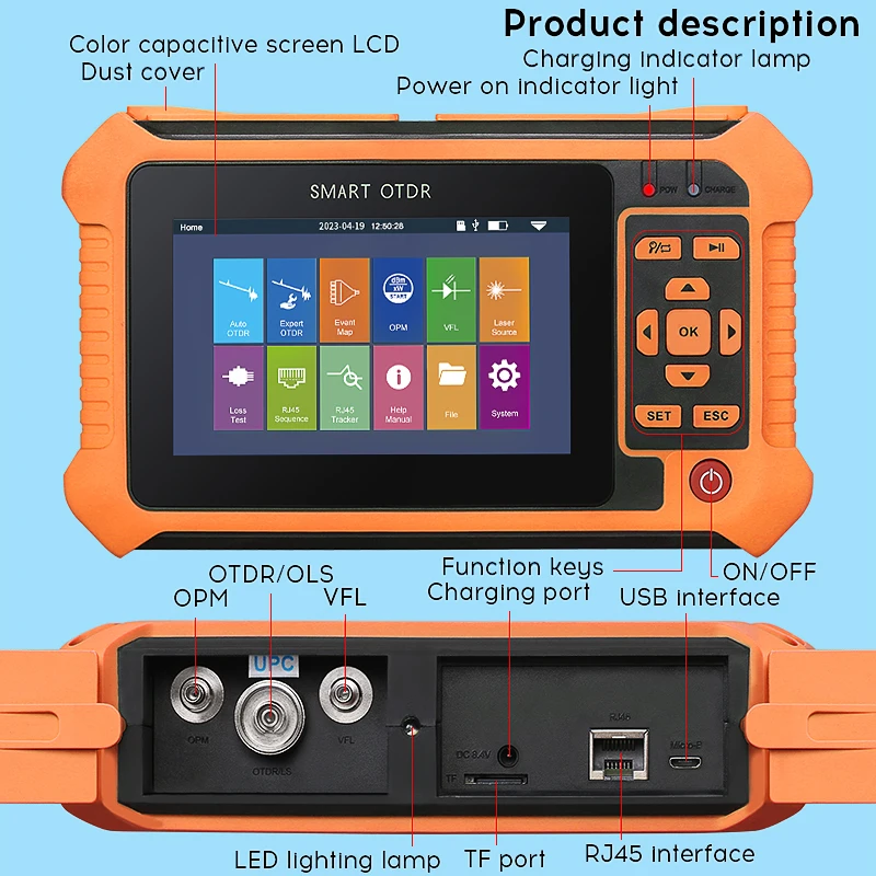 Imagem -03 - Aua-multifuncional Optical Time Delay Reflectômetro Testador de Fibra Óptica Otdr Built-in Vfl Opm Ols Led 562 501 500 516 565u a