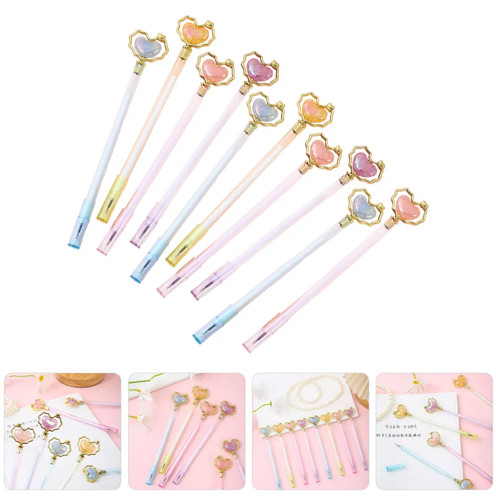 

10Pcs Cute Gel Pen Heart Bead Design Portable Writing Tool for Students Stationery Supplies Signature Pen Ergonomic Comfortable