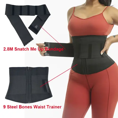 Imagen 2 del producto Entrenador de cintura con 9 huesos de acero moldeador de cuerpo ajustable Control de barriga Snatch Me Up Wrap bandas elásticas moldeador de cuerpo delgado para mujeres