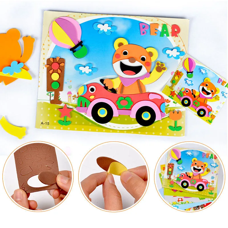 5/10Pcs 3D EVA Foam Sticker Puzzle Game DIY Cartoon Animal Learning Education Toys For Children Kids Multi-patterns Styles