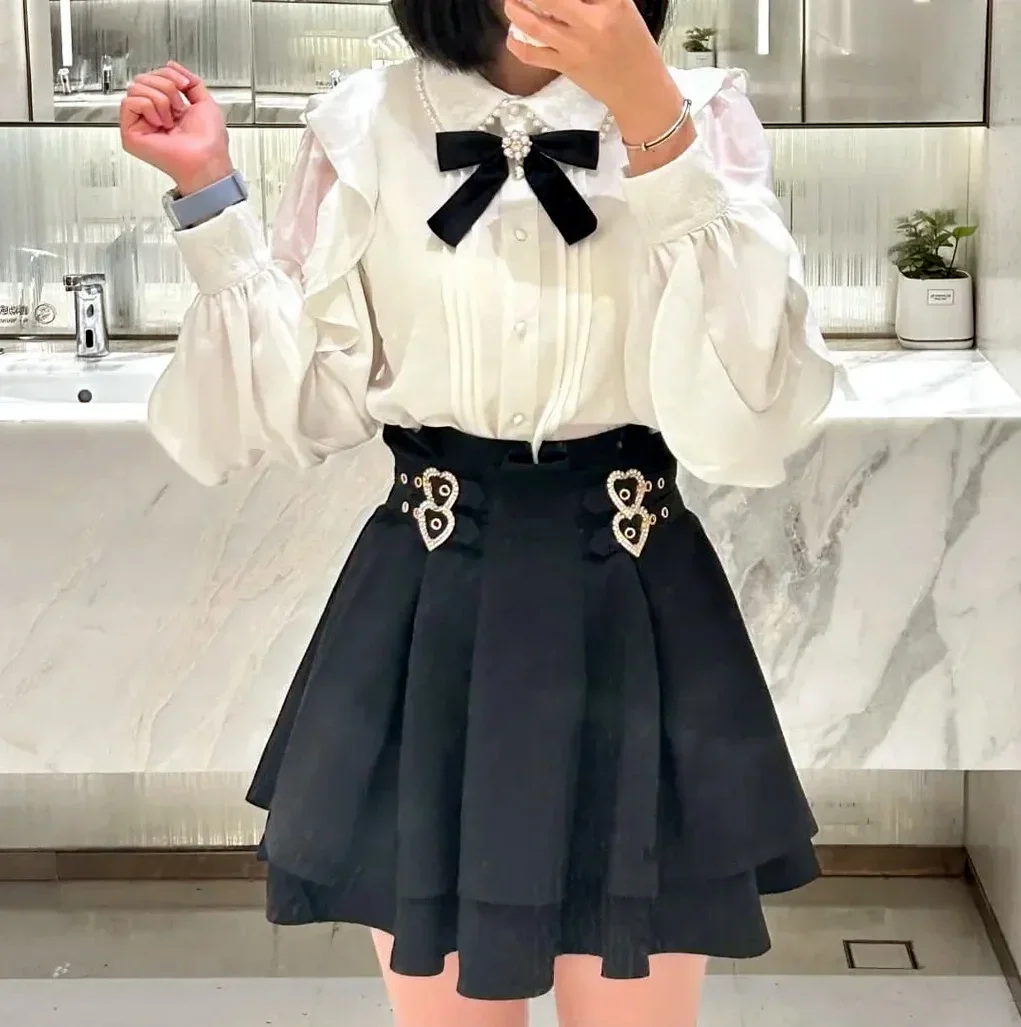 SOIOMES Japanese Sweet Style Summer Lace Shirt A-line Short Skirt Set for Women