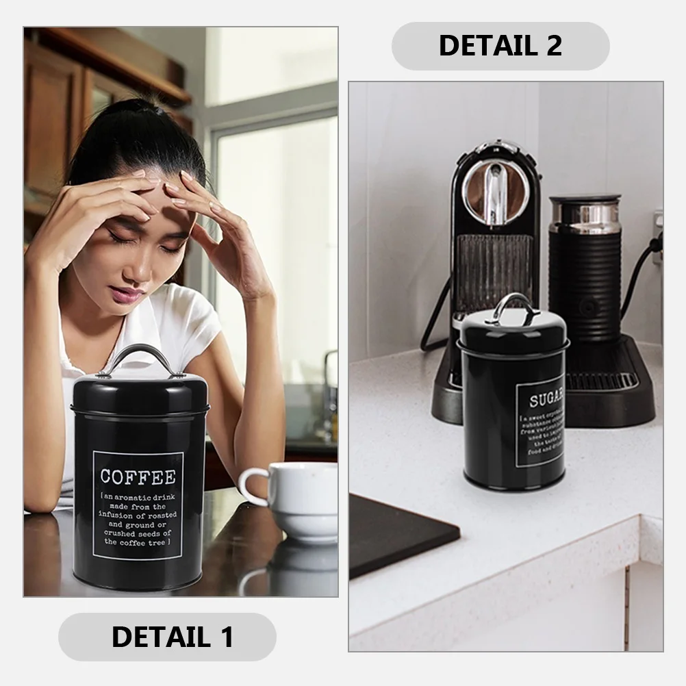 

2pcs Airtight Storage Jars Black Metal Containers for Coffee Sugar European Style Sealed Canisters Retro Kitchen Home Office Use