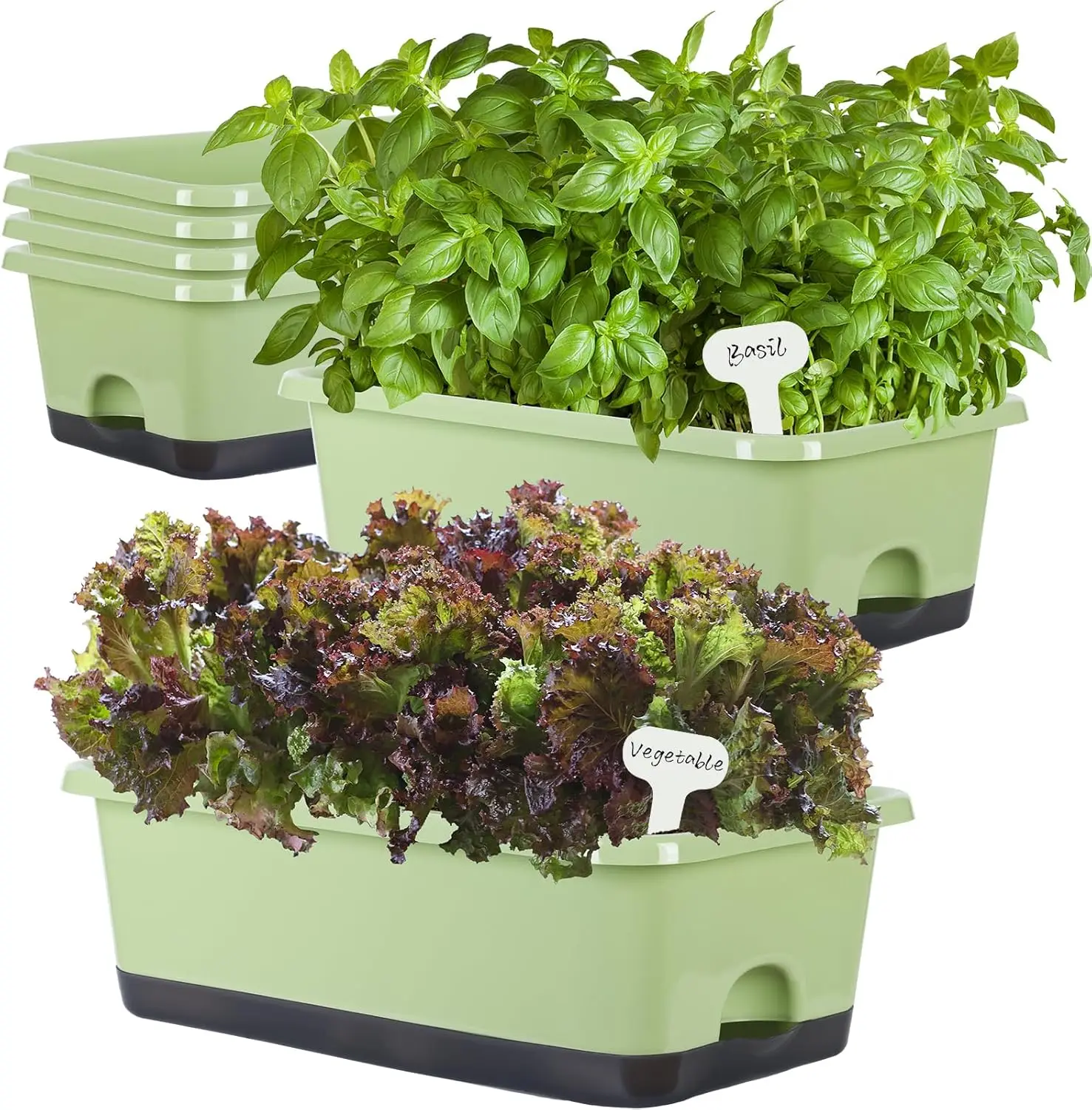 

6-Pack Light Green Window Box Planters with Drainage Holes and Trays, 17 Inches for Indoor Outdoor Garden