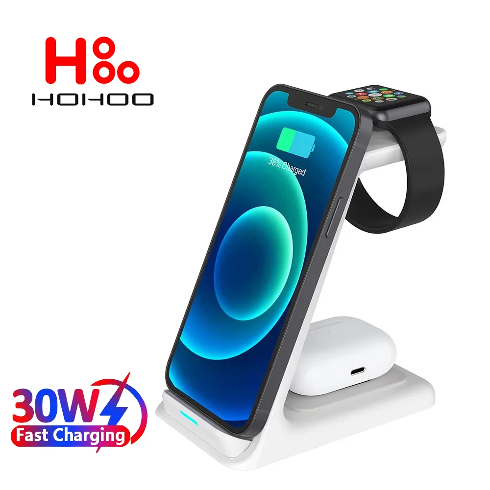 30W 3 in 1 supporto caricabatterie wireless per iPhone 14 13 12 11 Pro max Apple iWatch S10 9 8 Airpods Pro Samsung Galaxy S24 S23 S22 ultra Galaxy Buds Huawei mate Xiaomi Redmi OnePlus Stazione dock di ricarica rapida