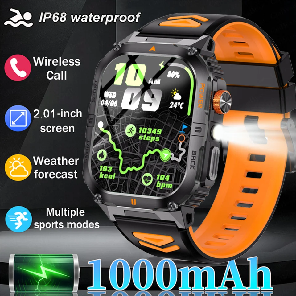 

New 1000mAh Battery Rugged Military GPS Smart Watch Men Bluetooth Call Health Monitoring AI Voice Sports Waterproof Smartwatches