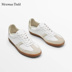 Mrxmus Dutit Women's Shoes 2023 Summer New White Splicing Suede Leather Casual Sports Shoes Training Shoes