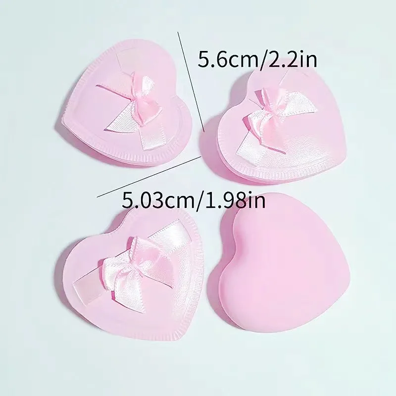 Esponja para base de maquillaje en forma de corazón, 5/10 Uds., con correa de pajarita, esponjas cosméticas de doble uso en seco y húmedo para maquillaje líquido de base