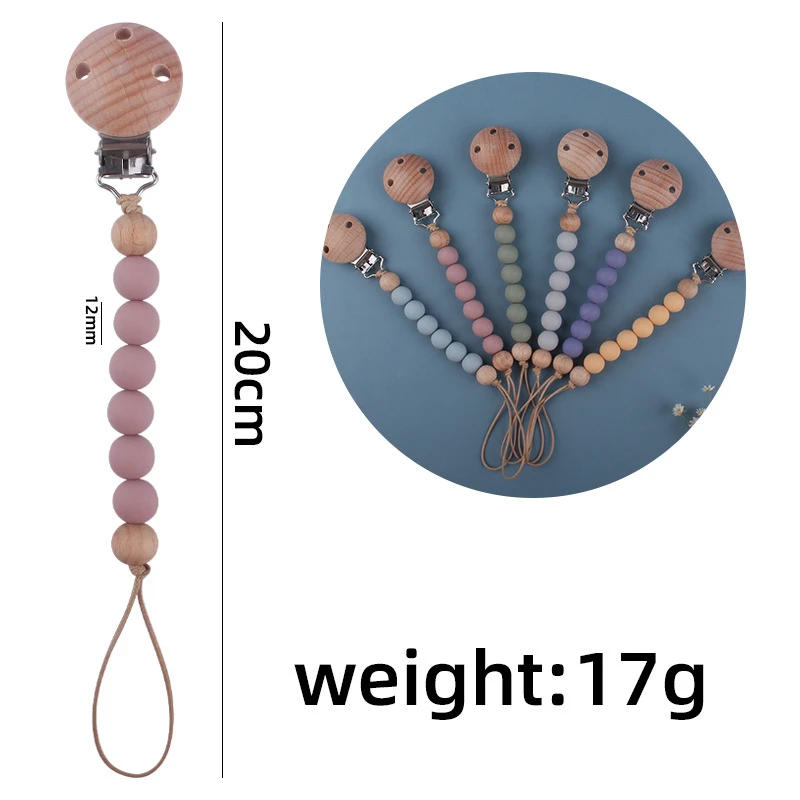Beech Wood Chew Silicone Bead Pacifier Clips Dummy Chain Holder Newborn Soother Chains Nipple Holder Baby Teething Toys Gifts image 6